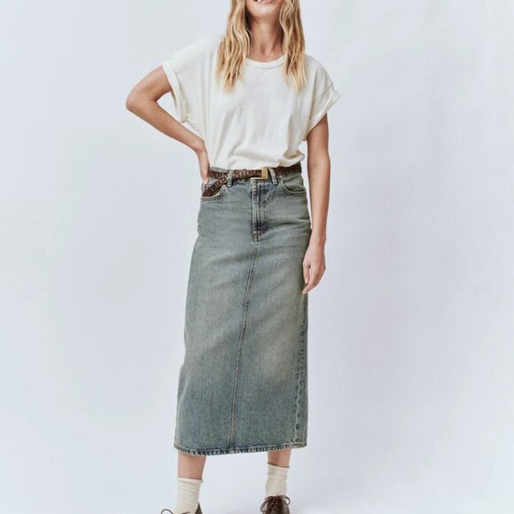 The GREAT The Column Skirt In Monterey Wash - Picture 1 of 11
